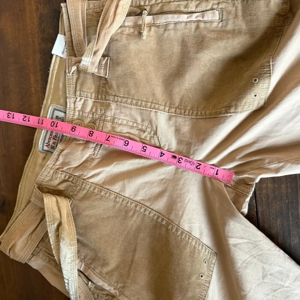 NWT Abercrombie & Fitch Khaki Corduroy Baggy Adjustable Cargo Pants Size 26 LONG - Picture 11 of 13